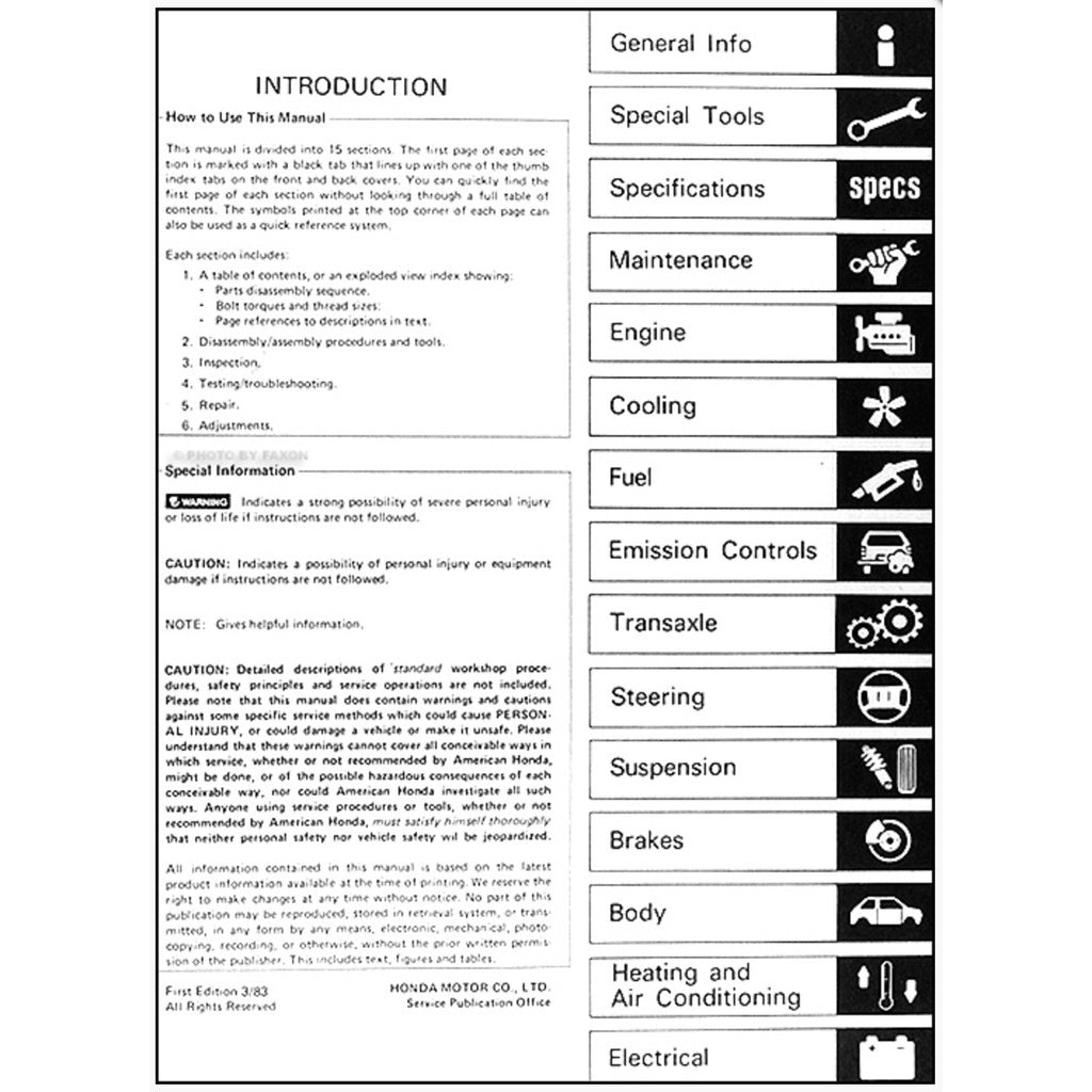 Honda PRELUDE AB B1-6 BB 1982-1986 Full Manual Set – Repair & Maintenance Manual - page 2